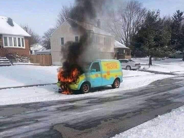 Burning Mystery Machine Van